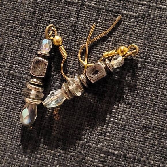 Modern Handmade Crystal And Silver Beaded Earrings - Picture 1 of 4